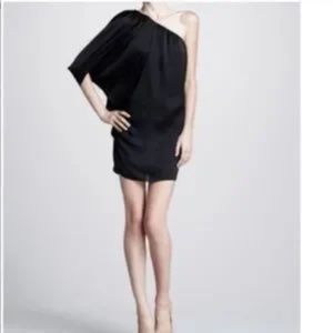 Mini black one shoulder dress size 8 silk draped lbd